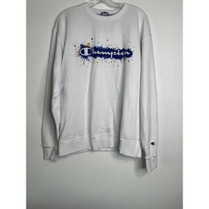 Champion Athleticwear Fleece Sweatshirt Large White Splatter Crewneck